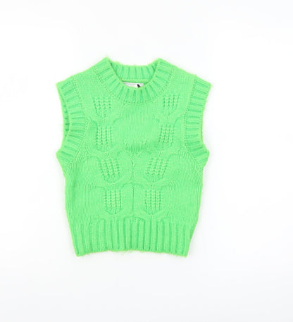 Collusion Womens Green Chunky-Knit Sleeveless Vest Jumper Size 4