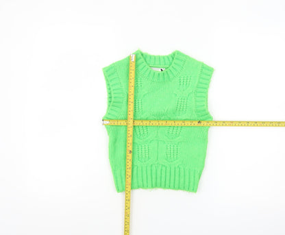 Collusion Womens Green Chunky-Knit Sleeveless Vest Jumper Size 4