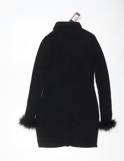 PrettyLittleThing Women's Black Size 14 Feather Cuff Shirt Dress