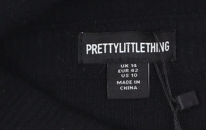PrettyLittleThing Women's Black Size 14 Feather Cuff Shirt Dress