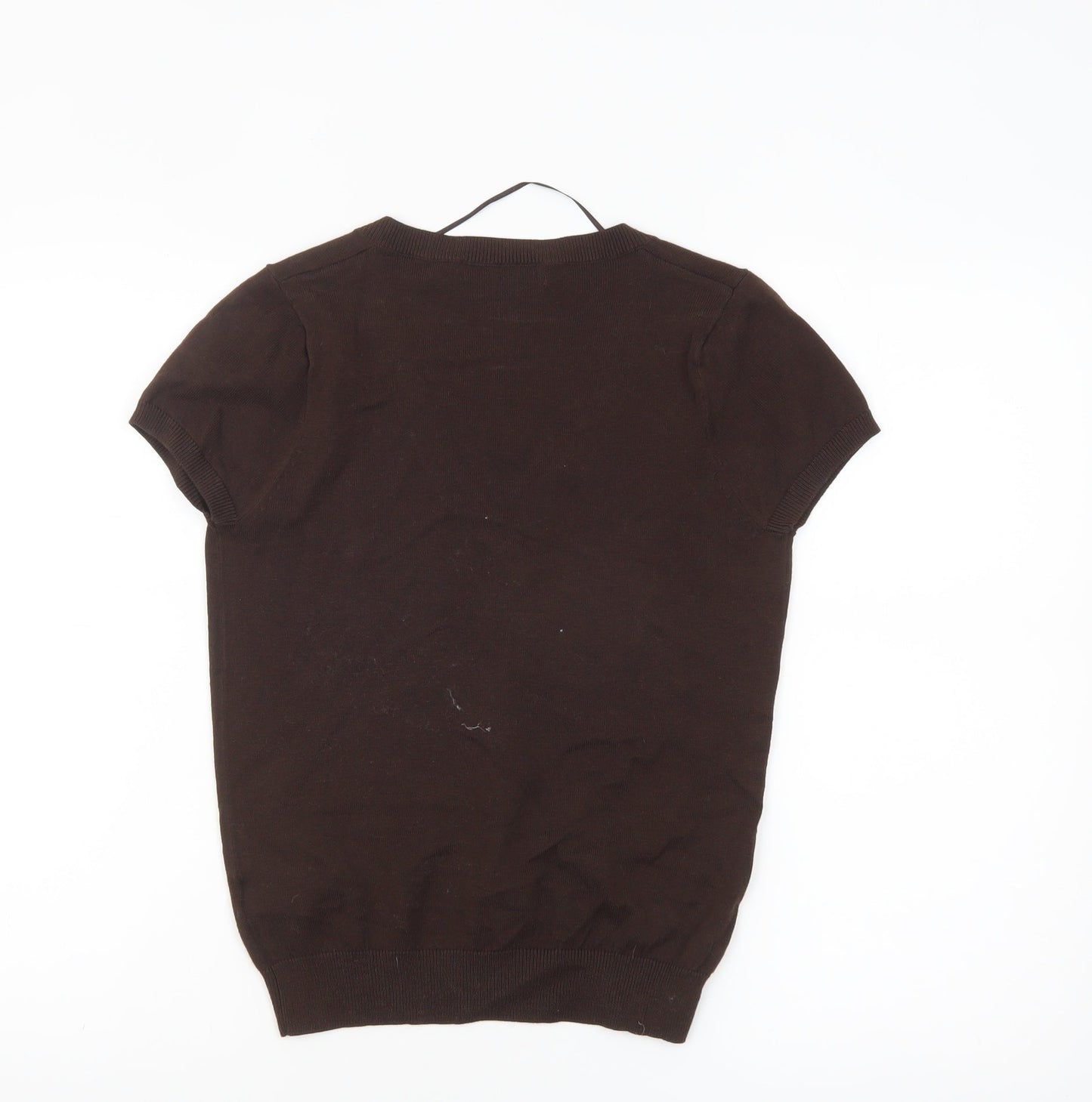 ZARA Women Brown V-Neck Short Sleeve Knit Jumper Size 12