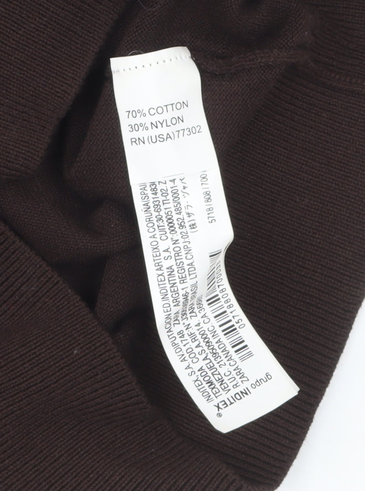 ZARA Women Brown V-Neck Short Sleeve Knit Jumper Size 12