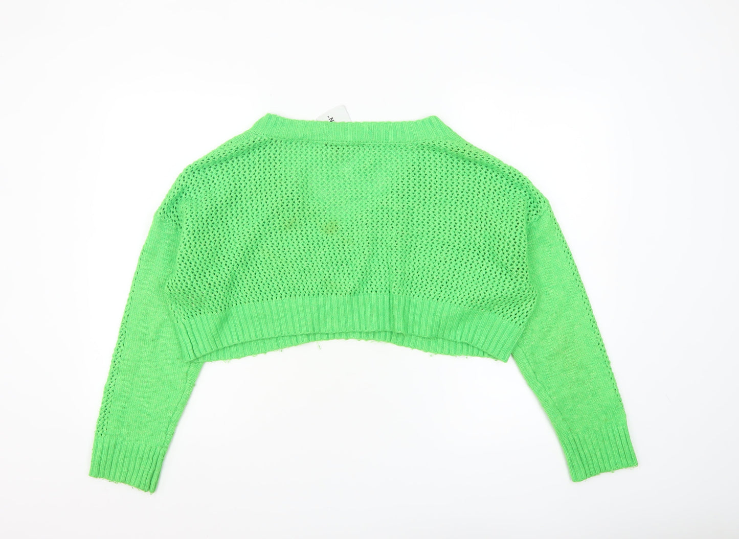 Collusion Womens Green V-Neck Cropped Jumper UK 16 Knit Acrylic Blend