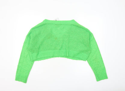 Collusion Womens Green V-Neck Cropped Jumper UK 16 Knit Acrylic Blend