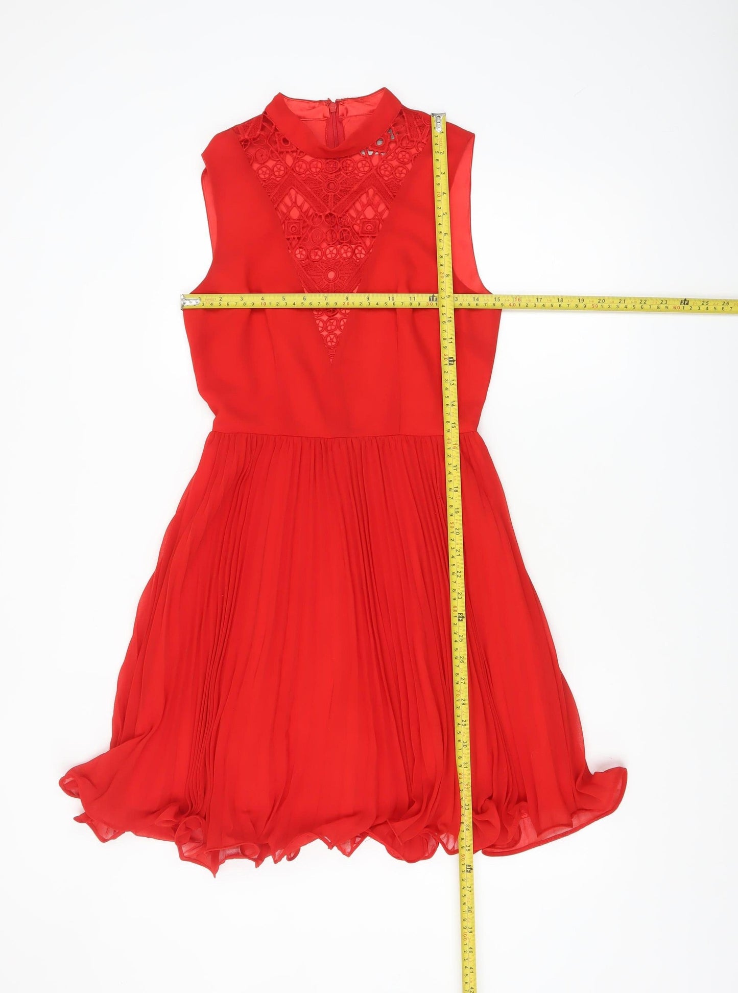 ASOS Women Red Size 8 Fit & Flare Lace Pleated Chiffon Dress