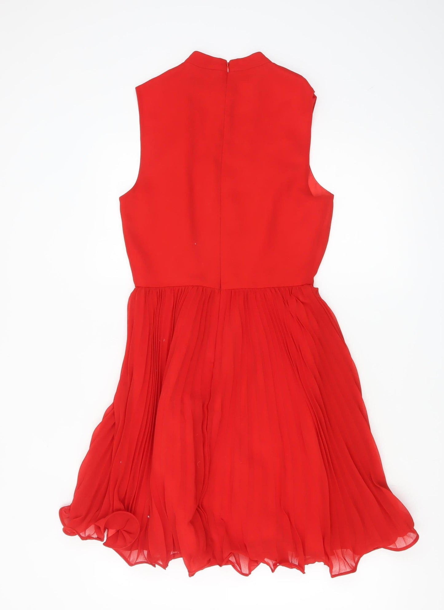 ASOS Women Red Size 8 Fit & Flare Lace Pleated Chiffon Dress