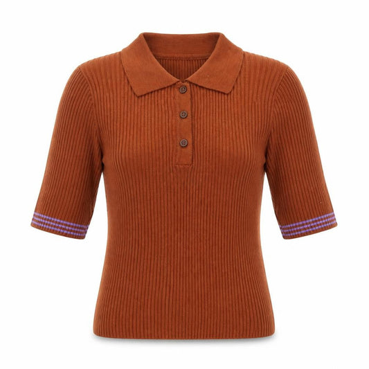 ASOS Women Brown Ribbed Henley Jumper Size 8 Acrylic Knit