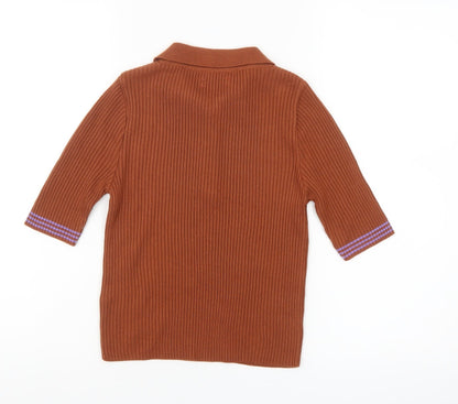 ASOS Women Brown Ribbed Henley Jumper Size 8 Acrylic Knit