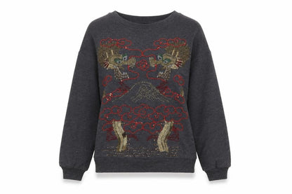 ASOS Women Grey Dragon Embroidered Pullover Sweatshirt Size 6
