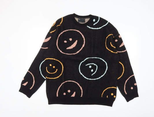 ASOS Men’s Black Graphic Smiley Knit Jumper XS Crew Neck Acrylic