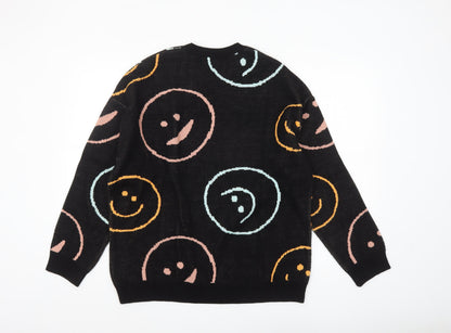 ASOS Men’s Black Graphic Smiley Knit Jumper XS Crew Neck Acrylic