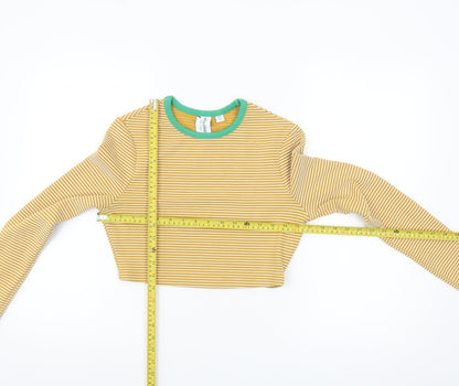 Collusion Womens Yellow Striped Cropped Long Sleeve T-Shirt UK 10