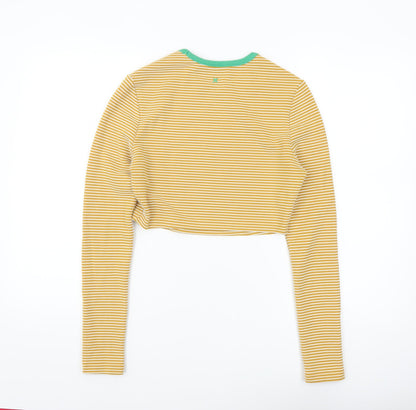 Collusion Womens Yellow Striped Cropped Long Sleeve T-Shirt UK 10