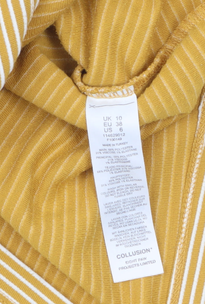 Collusion Womens Yellow Striped Cropped Long Sleeve T-Shirt UK 10