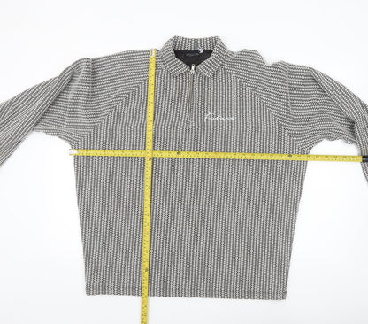 ASOS Design Men's Black Geometric Long Sleeve 1/4 Zip Polo M