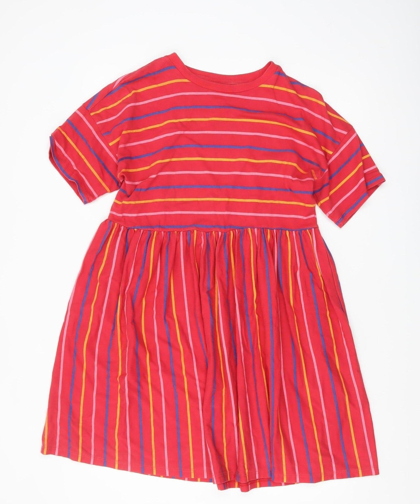 ASOS Women Red Striped Skater Dress UK 10 Short Sleeve Cotton