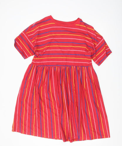 ASOS Women Red Striped Skater Dress UK 10 Short Sleeve Cotton
