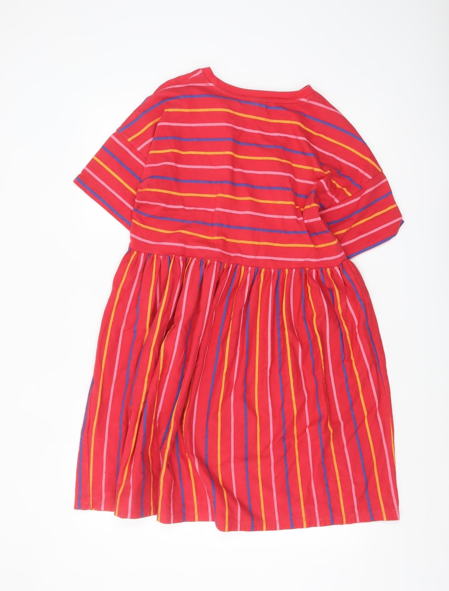 ASOS Women Red Striped Skater Dress UK 10 Short Sleeve Cotton