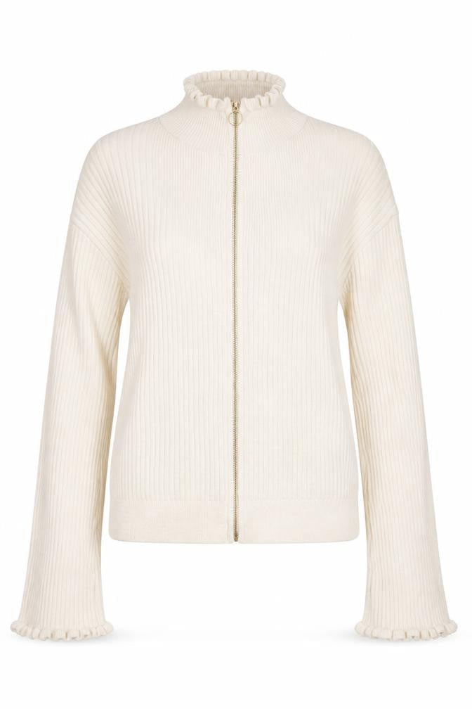 ASOS Women Beige Full Zip Ribbed Knit Jumper Size 8 High Neck