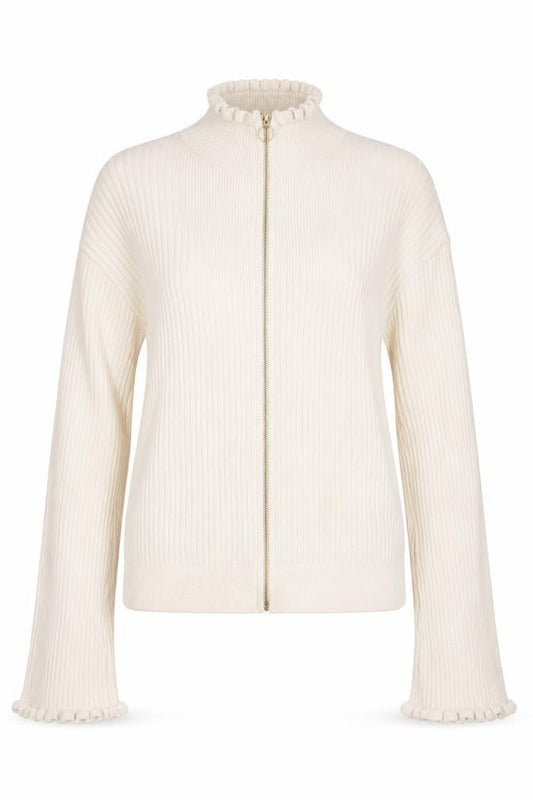 ASOS Women Beige Full Zip Ribbed Knit Jumper Size 8 High Neck