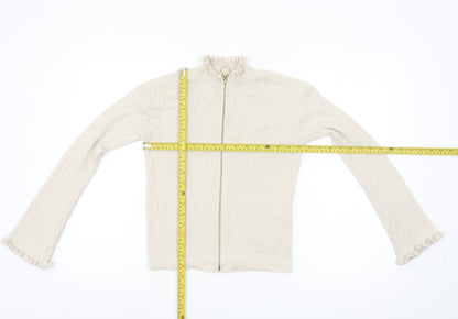 ASOS Women Beige Full Zip Ribbed Knit Jumper Size 8 High Neck
