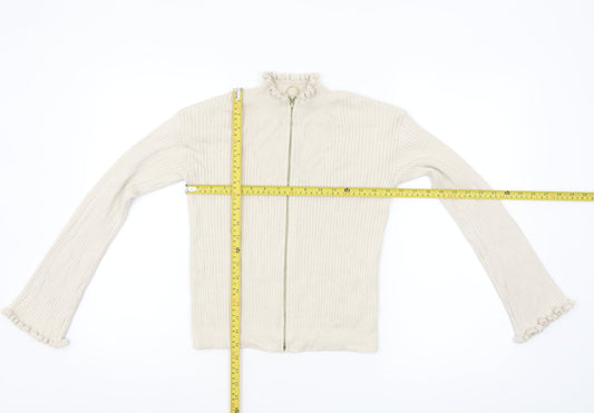 ASOS Women Beige Full Zip Ribbed Knit Jumper Size 8 High Neck