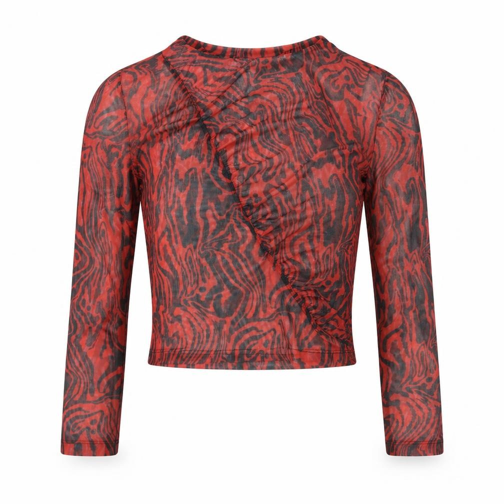 Collusion Women's Red Mesh Long Sleeve Cropped Top Size 8