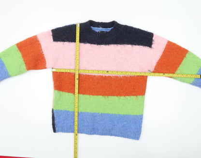ASOS DESIGN Women Multicoloured Stripe Crew Neck Fluffy Jumper Size S