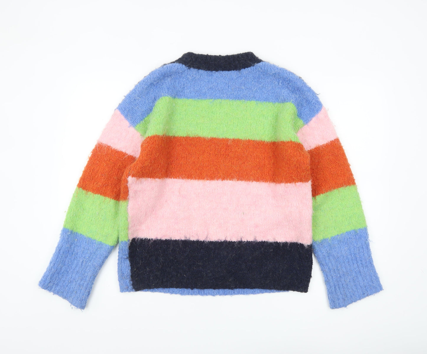 ASOS DESIGN Women Multicoloured Stripe Crew Neck Fluffy Jumper Size S