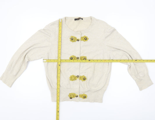 ASOS Women’s Beige Embellished Cardigan Size 14 Cotton Knit