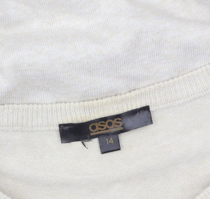 ASOS Women’s Beige Embellished Cardigan Size 14 Cotton Knit