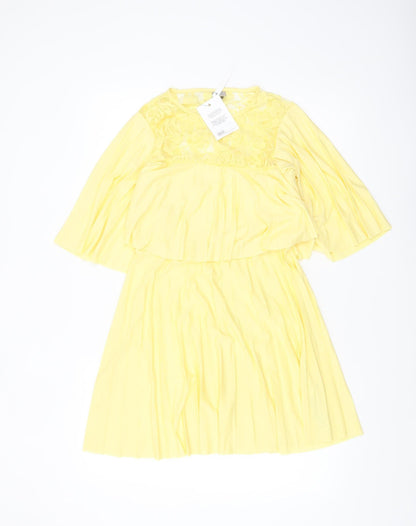 ASOS Women’s Yellow Lace Fit & Flare Dress Size 8 3/4 Sleeve