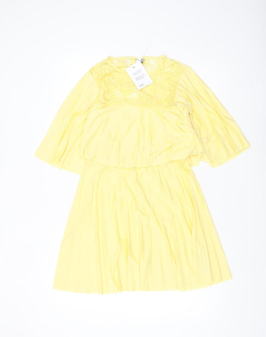 ASOS Women’s Yellow Lace Fit & Flare Dress Size 8 3/4 Sleeve