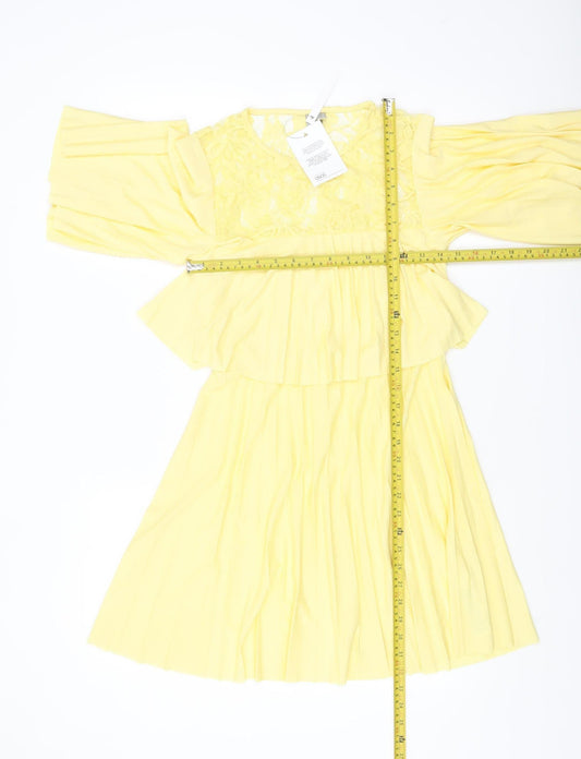 ASOS Women’s Yellow Lace Fit & Flare Dress Size 8 3/4 Sleeve