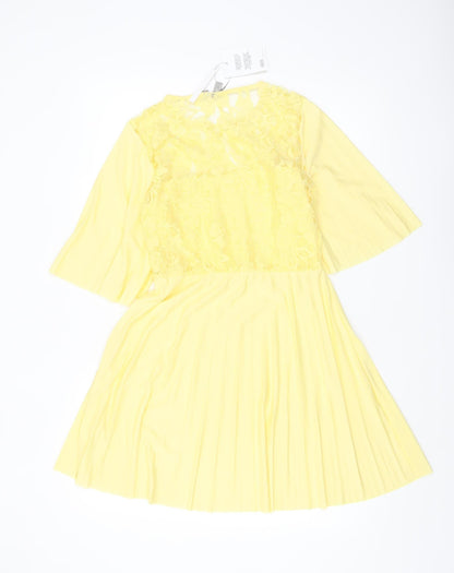 ASOS Women’s Yellow Lace Fit & Flare Dress Size 8 3/4 Sleeve