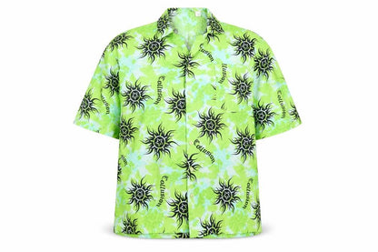 Collusion Men's Green Graphic Print Short Sleeve Button-Up Shirt Size M