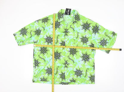 Collusion Men's Green Graphic Print Short Sleeve Button-Up Shirt Size M