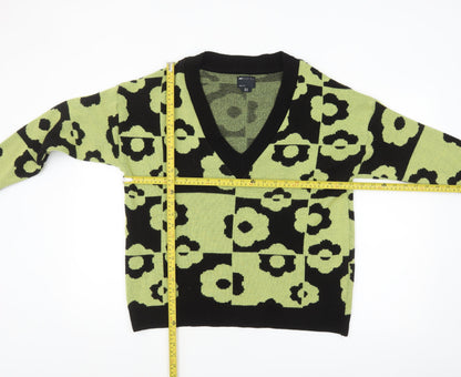 ASOS DESIGN Women’s Green Floral V-Neck Pullover Jumper Size 8