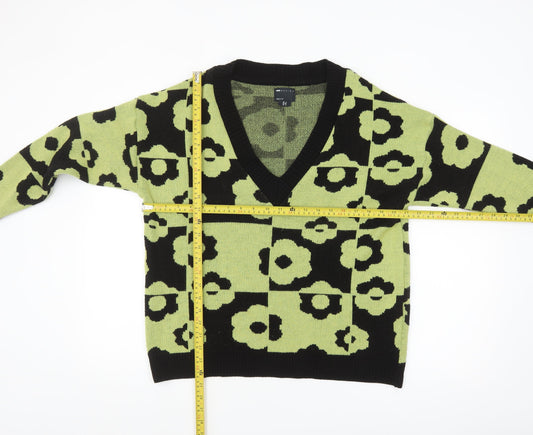 ASOS DESIGN Women’s Green Floral V-Neck Pullover Jumper Size 8