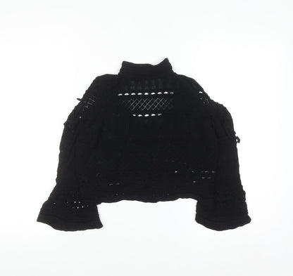 Topshop Women Black Crochet Cropped High Neck Blouse Size 10