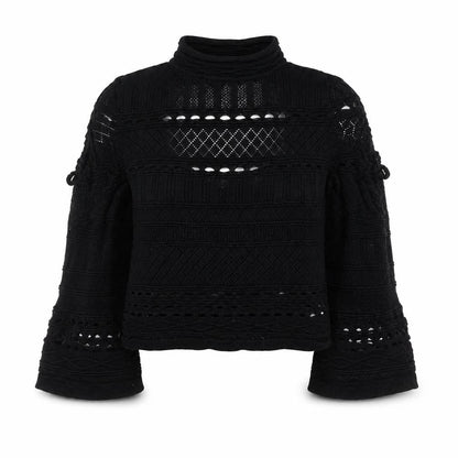 Topshop Women Black Crochet Cropped High Neck Blouse Size 10