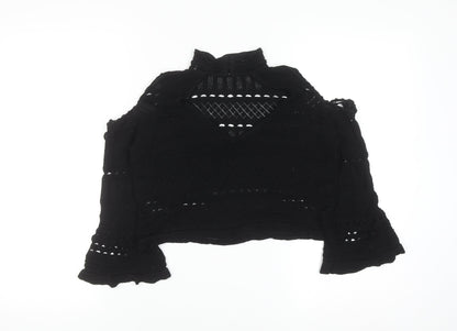 Topshop Women Black Crochet Cropped High Neck Blouse Size 10