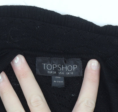 Topshop Women Black Crochet Cropped High Neck Blouse Size 10