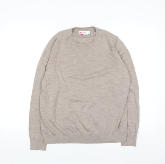 Marks and Spencer Women Beige Merino Wool Crew Neck Jumper Size 16