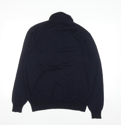 Marks and Spencer Men's Blue Wool Blend Collared Henley Jumper XL