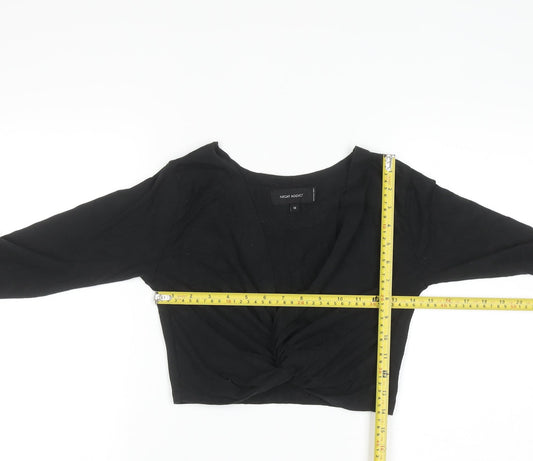Night Addict Women’s Black Cropped V-Neck Long Sleeve T-Shirt M