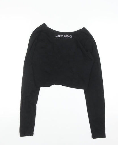 Night Addict Women’s Black Cropped V-Neck Long Sleeve T-Shirt M