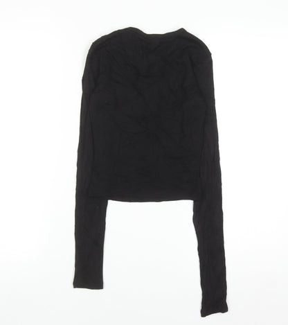 Bershka Women's Black Long Sleeve Slim Fit Basic T-Shirt Size 8