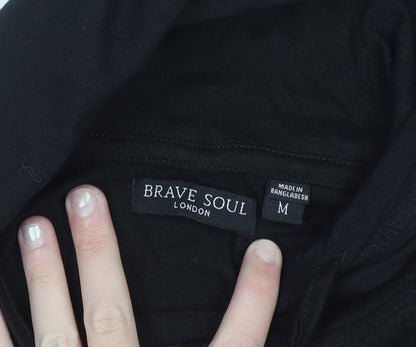 Brave Soul Men's Black Pullover Hoodie M Embroidered Logo Cotton
