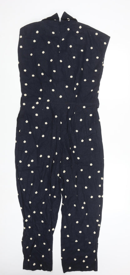 Monsoon Women's Navy Polka Dot Linen Blend Jumpsuit Size 10